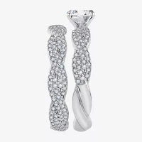 Diamonart Womens White Cubic Zirconia Sterling Silver Side Stone Bridal Set