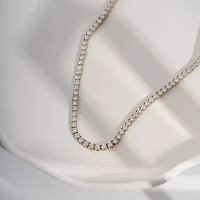 Diamonart Womens White Cubic Zirconia 14K Gold Over Silver Tennis Necklaces