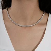 Diamonart Womens White Cubic Zirconia 14K Gold Over Silver Tennis Necklaces