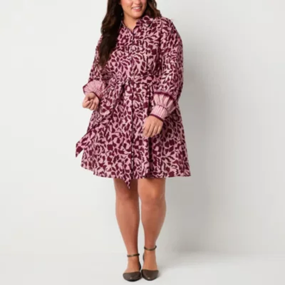 Ryegrass Womens Long Sleeve Paisley A-Line Dress Plus