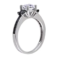 1/3 CT. T.W. Color-Enhanced Black Diamond & Lab-Created Sapphire Engagement Ring Sterling Silver