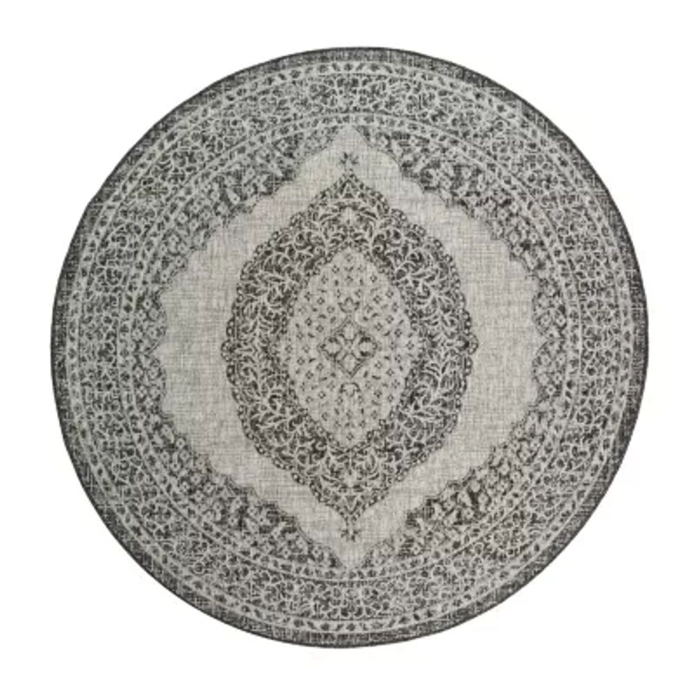 Safavieh Courtyard Collection Adria Oriental Indoor/Outdoor Round Area Rug
