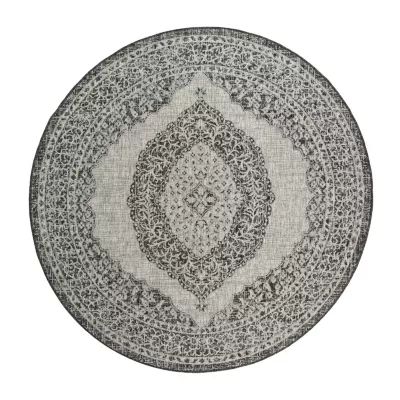Safavieh Courtyard Collection Adria Oriental Indoor/Outdoor Round Area Rug