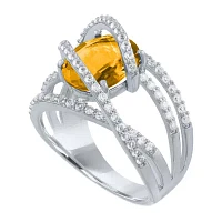 Womens Genuine Yellow Citrine Sterling Silver Cocktail Ring