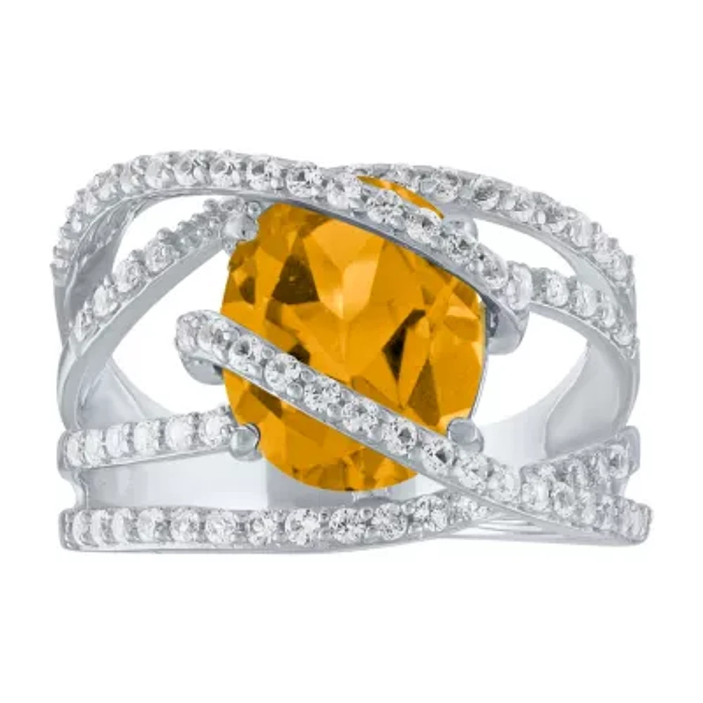 Womens Genuine Yellow Citrine Sterling Silver Cocktail Ring