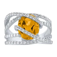 Womens Genuine Yellow Citrine Sterling Silver Cocktail Ring