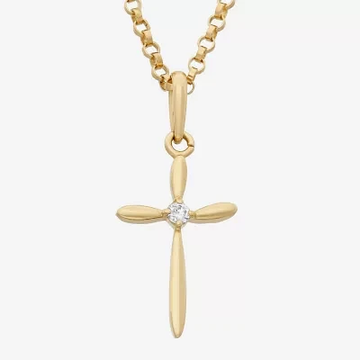 Girls Lab Created White Cubic Zirconia 14K Gold Cross Pendant Necklace