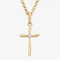 Girls Lab Created White Cubic Zirconia 14K Gold Cross Pendant Necklace