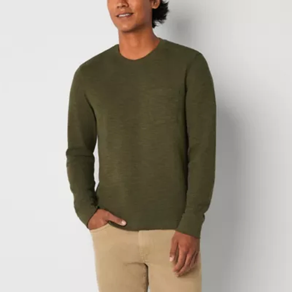 mutual weave Mens Crew Neck Long Sleeve Easy-on + Easy-off Adaptive Pocket T-Shirt