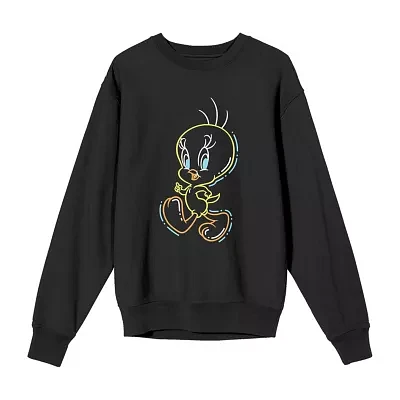 Juniors Womens Crew Neck Long Sleeve Looney Tunes Sweatshirt