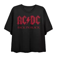 Juniors Acdc Back Black Cropped Tee Womens Crew Neck Short Sleeve Graphic T-Shirt