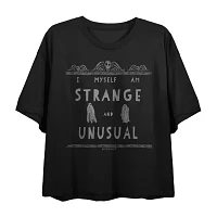 Juniors Beetlejuice I Myself Am Strange And Unusual Cropped Tee Womens Crew Neck Short Sleeve Graphic T-Shirt