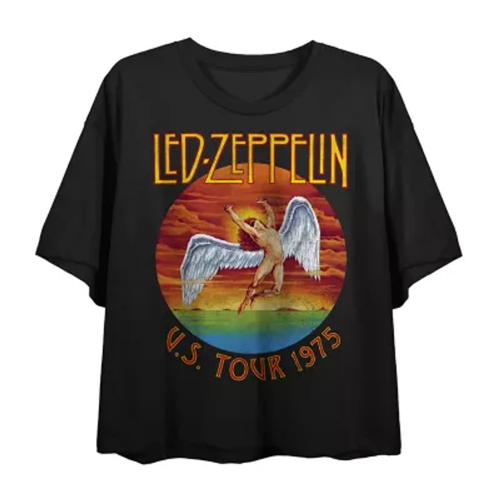 Juniors Led Zeppelin U.S.Tour 1975 Cropped Tee Womens Crew Neck Short Sleeve Graphic T-Shirt