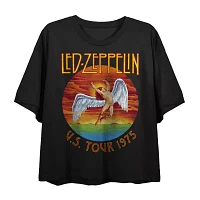 Juniors Led Zeppelin U.S.Tour 1975 Cropped Tee Womens Crew Neck Short Sleeve Graphic T-Shirt