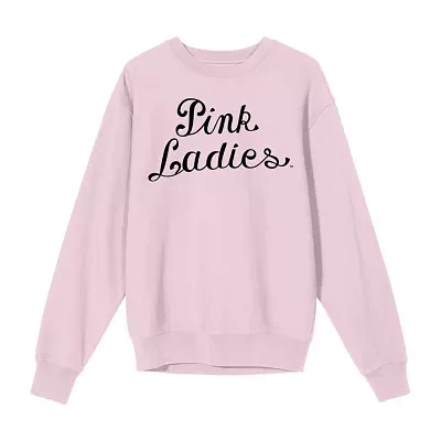 Juniors Grease Pink Ladies Logo Womens Crew Neck Long Sleeve Sweatshirt