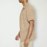 Forever 21 Mens Knit Short Sleeve Button-Down Shirt