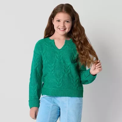 Thereabouts Little & Big Girls Split Crew Neck Long Sleeve Pullover Sweater