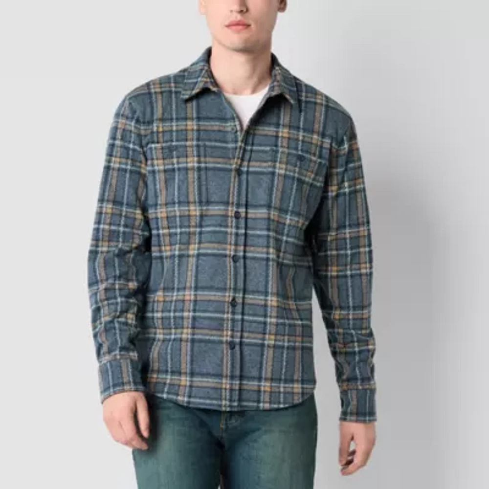 mutual weave Mens Regular Fit Long Sleeve Plaid Button-Down Shirt