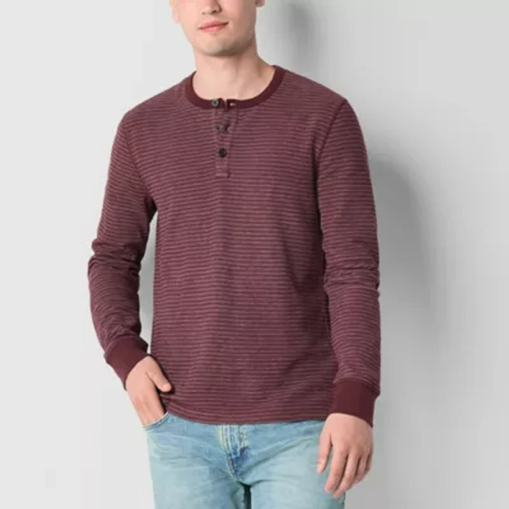 mutual weave Waffle Stripe Mens Long Sleeve Henley Shirt