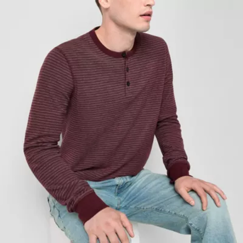 mutual weave Waffle Stripe Mens Long Sleeve Henley Shirt