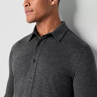 Stylus Mens Moisture Wicking Knit Regular Fit Long Sleeve Button-Down Shirt