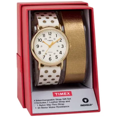 Timex Weekender 38 Box Set Womens White 2-pc. Watch Boxed Set Twg015200jt
