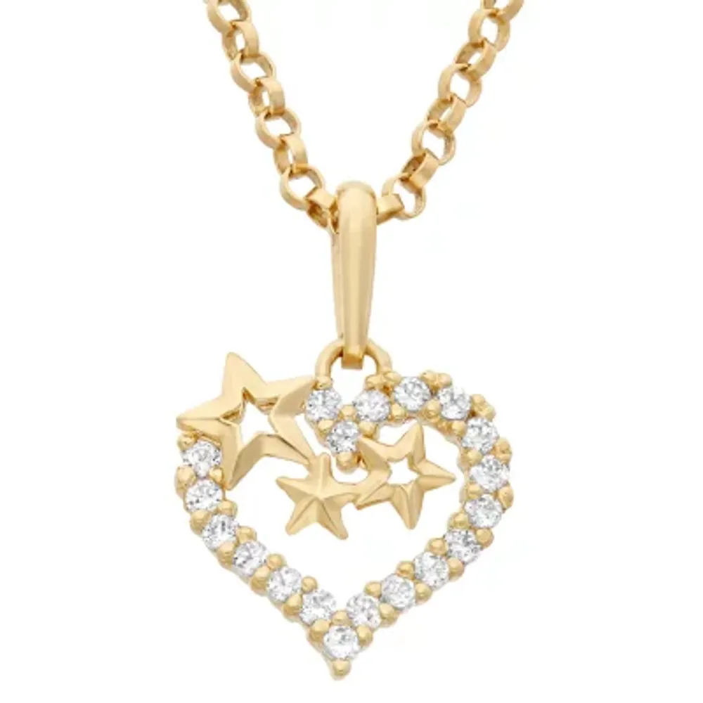 Girls 1/5 CT. T.W. Lab Created White Cubic Zirconia 14K Gold Heart Pendant Necklace