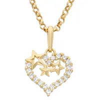 Girls 1/5 CT. T.W. Lab Created White Cubic Zirconia 14K Gold Heart Pendant Necklace