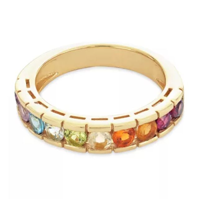 23.MM Genuine Multi Color Stone 18K Gold Over Silver Band