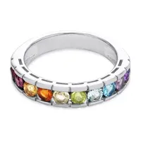 23.MM Genuine Multi Color Stone Sterling Silver Band