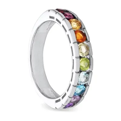 23.MM Genuine Multi Color Stone Sterling Silver Band