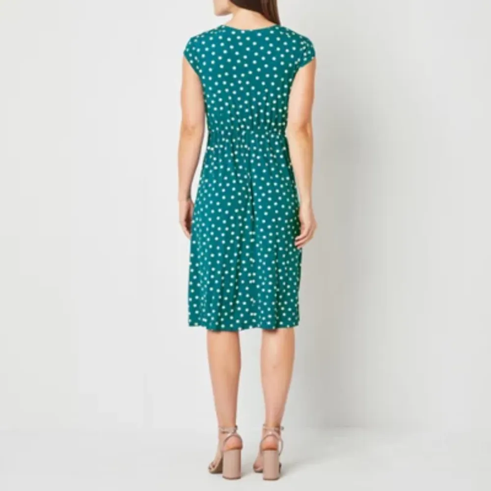 Robbie Bee Womens Short Sleeve Polka Dot Fit + Flare Dress