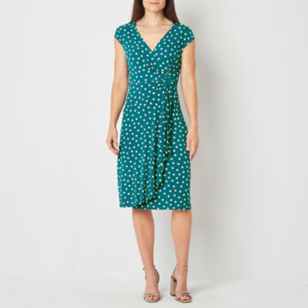 Robbie Bee Short Sleeve Polka Dot Fit + Flare Dress