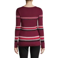 Liz Claiborne Womens Crew Neck Long Sleeve Striped Pullover Sweater