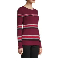 Liz Claiborne Womens Crew Neck Long Sleeve Striped Pullover Sweater