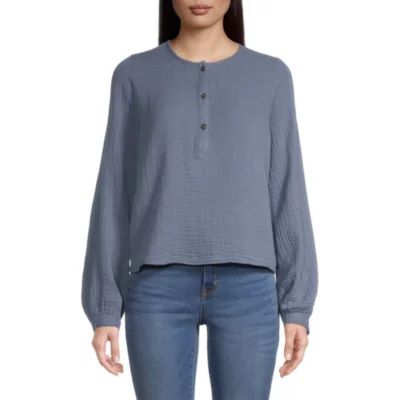 a.n.a Womens Henley Neck Long Sleeve Blouse