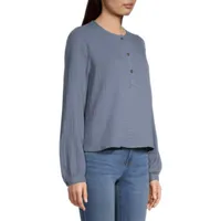 a.n.a Womens Henley Neck Long Sleeve Blouse