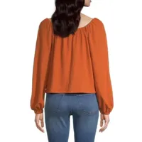 a.n.a Womens Split Tie Neck Long Sleeve Blouse