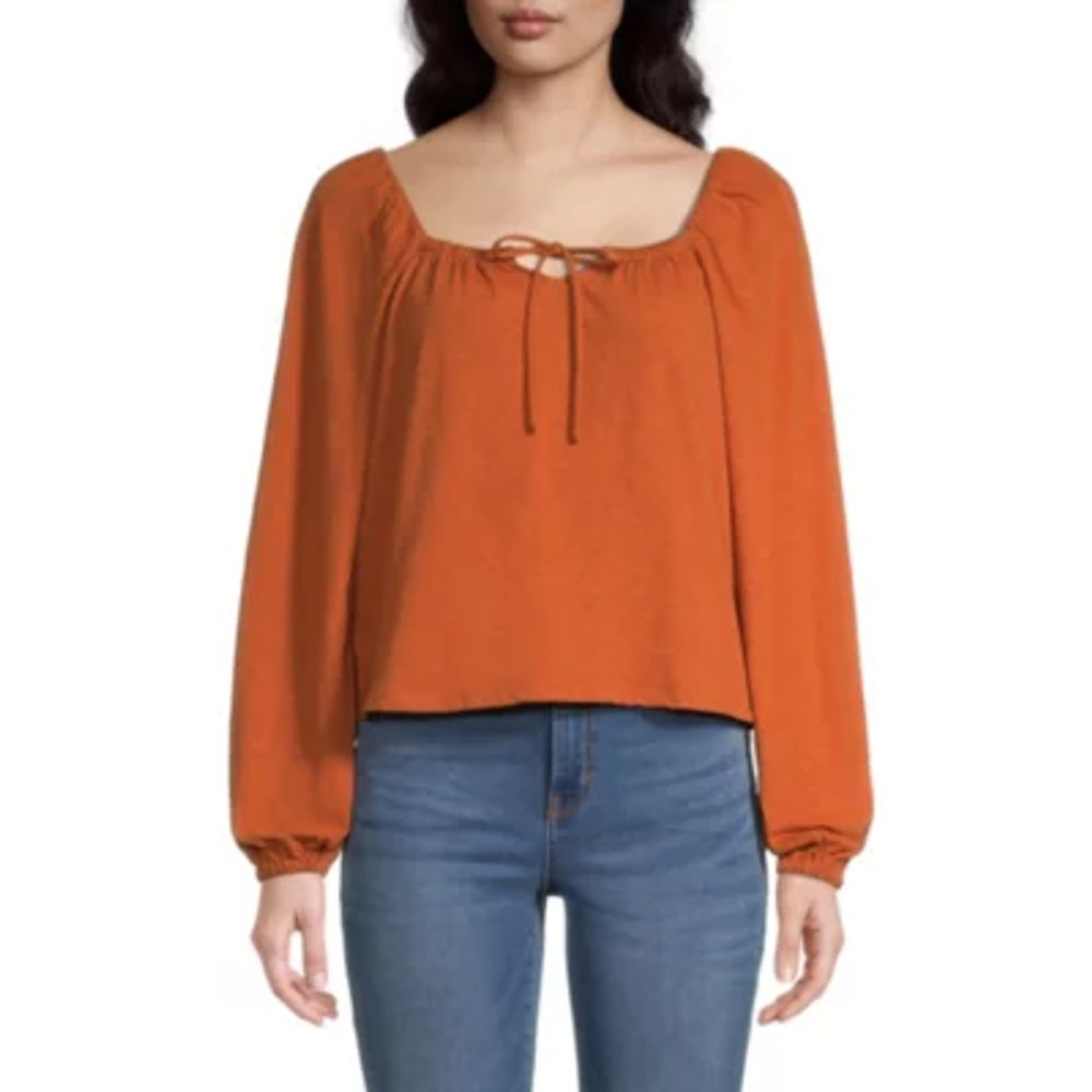 a.n.a Womens Split Tie Neck Long Sleeve Blouse