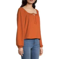 a.n.a Womens Split Tie Neck Long Sleeve Blouse