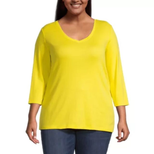 St. John's Bay Womens Plus Crew Neck 3/4 Sleeve T-Shirt | Brazos Mall
