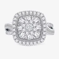 Womens 1/ CT. T.W. Natural White Diamond 10K Gold Cushion Side Stone Halo Engagement Ring