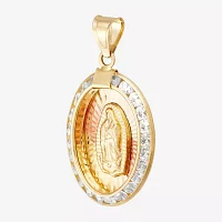 Rene Bargueiras® Cubic Zirconia 14K Tri-Color Gold Oval Our Lady of Guadalupe Pendant