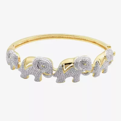 Diamond-Accent Elephant Hinged Bangle Bracelet