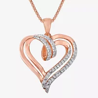 1/10 CT. T.W. Diamond Double-Heart Sterling Silver Pendant Necklace