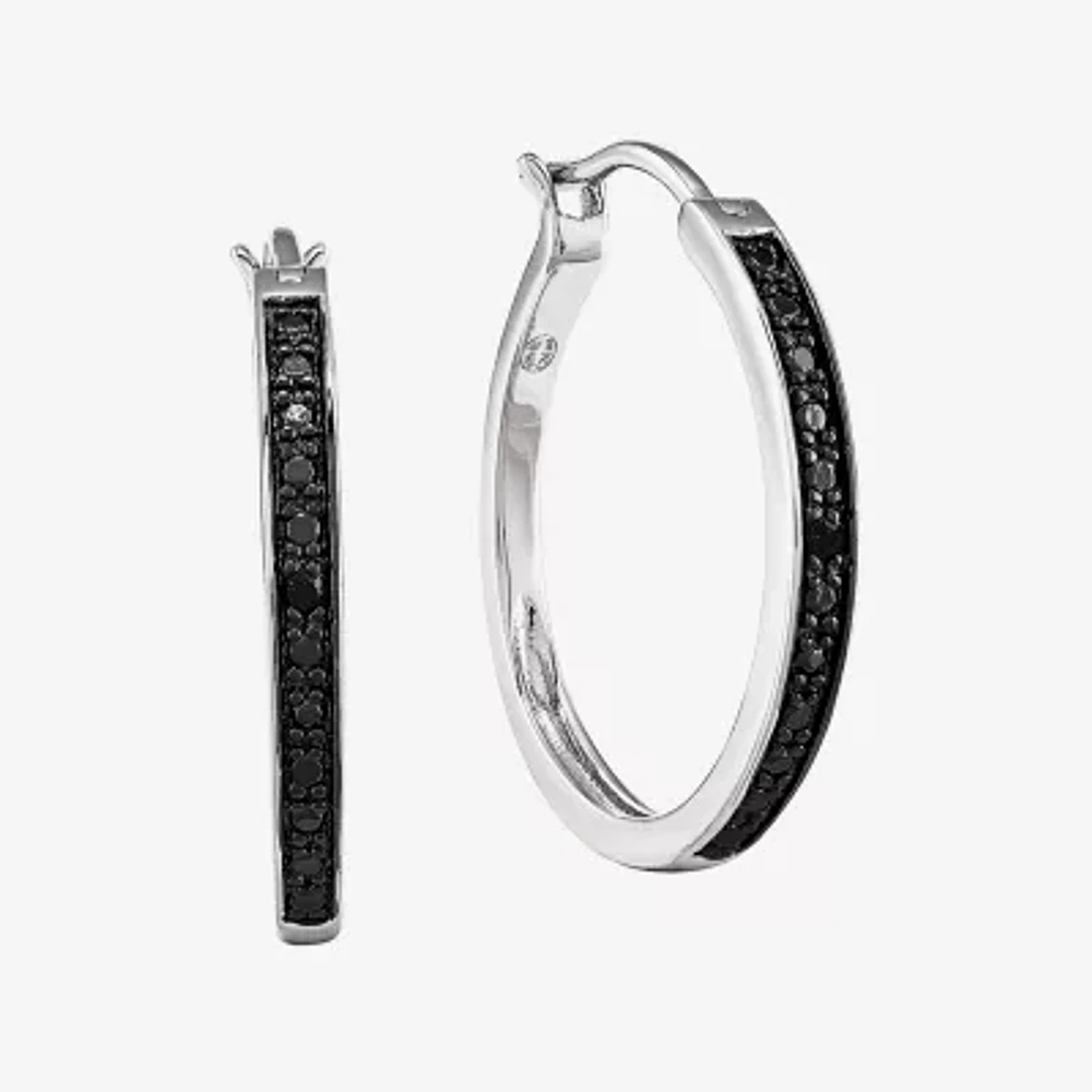 Color-Enhanced Black Diamond-Accent Sterling Silver Hoop Earrings