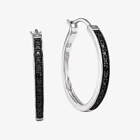 Color-Enhanced Black Diamond-Accent Sterling Silver Hoop Earrings