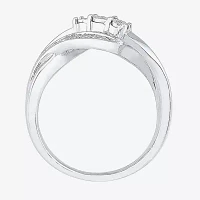 Womens Diamond Accent Natural White Sterling Silver Crossover Cocktail Ring