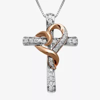 Hallmark Diamonds 1/4 CT.T.W. Natural Diamond 14K Rose Gold over SIlver & Sterling SIlver Cross Pendant Necklace