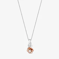 Enchanted Disney Fine Jewelry Womens 1/10 CT. T.W. Natural White Diamond 14K Rose Gold Over Silver Sterling Silver Flower Beauty and the Beast Belle Princess Pendant Necklace